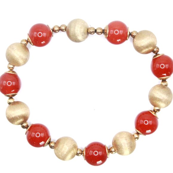 Sterling Silver Vermeil Textured Carnelian Beaded Bracelet - Picture 4 of 7